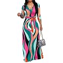 Women's Church Maxi Wrap V Neck 3/4 Sleeve Tie Waist Plus Size Long Dress