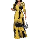Women's Church Maxi Wrap V Neck 3/4 Sleeve Tie Waist Plus Size Long Dress