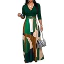 Women's Church Maxi Wrap V Neck 3/4 Sleeve Tie Waist Plus Size Long Dress