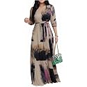 Women's Church Maxi Wrap V Neck 3/4 Sleeve Tie Waist Plus Size Long Dress