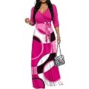 Women's Church Maxi Wrap V Neck 3/4 Sleeve Tie Waist Plus Size Long Dress