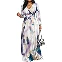 Women's Church Maxi Wrap V Neck 3/4 Sleeve Tie Waist Plus Size Long Dress