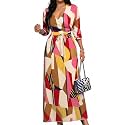 Women's Church Maxi Wrap V Neck 3/4 Sleeve Tie Waist Plus Size Long Dress