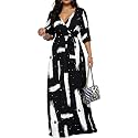 Women's Church Maxi Wrap V Neck 3/4 Sleeve Tie Waist Plus Size Long Dress