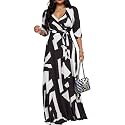 Women's Church Maxi Wrap V Neck 3/4 Sleeve Tie Waist Plus Size Long Dress