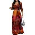 Women's Church Maxi Wrap V Neck 3/4 Sleeve Tie Waist Plus Size Long Dress