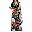 Women's Church Maxi Wrap V Neck 3/4 Sleeve Tie Waist Plus Size Long Dress