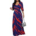 Women's Church Maxi Wrap V Neck 3/4 Sleeve Tie Waist Plus Size Long Dress