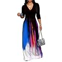 Women's Church Maxi Wrap V Neck 3/4 Sleeve Tie Waist Plus Size Long Dress