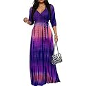 Women's Church Maxi Wrap V Neck 3/4 Sleeve Tie Waist Plus Size Long Dress