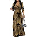 Women's Church Maxi Wrap V Neck 3/4 Sleeve Tie Waist Plus Size Long Dress