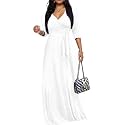 Women's Church Maxi Wrap V Neck 3/4 Sleeve Tie Waist Plus Size Long Dress