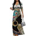 Women's Church Maxi Wrap V Neck 3/4 Sleeve Tie Waist Plus Size Long Dress