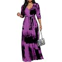 Women's Church Maxi Wrap V Neck 3/4 Sleeve Tie Waist Plus Size Long Dress