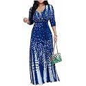 Women's Church Maxi Wrap V Neck 3/4 Sleeve Tie Waist Plus Size Long Dress