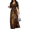 Women's Church Maxi Wrap V Neck 3/4 Sleeve Tie Waist Plus Size Long Dress