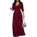 Women's Church Maxi Wrap V Neck 3/4 Sleeve Tie Waist Plus Size Long Dress