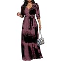 Women's Church Maxi Wrap V Neck 3/4 Sleeve Tie Waist Plus Size Long Dress