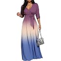 Women's Church Maxi Wrap V Neck 3/4 Sleeve Tie Waist Plus Size Long Dress