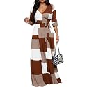Women's Church Maxi Wrap V Neck 3/4 Sleeve Tie Waist Plus Size Long Dress