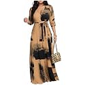 Women's Church Maxi Wrap V Neck 3/4 Sleeve Tie Waist Plus Size Long Dress
