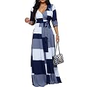 Women's Church Maxi Wrap V Neck 3/4 Sleeve Tie Waist Plus Size Long Dress