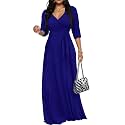 Women's Church Maxi Wrap V Neck 3/4 Sleeve Tie Waist Plus Size Long Dress