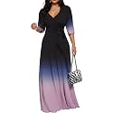 Women's Church Maxi Wrap V Neck 3/4 Sleeve Tie Waist Plus Size Long Dress