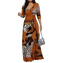 Women's Church Maxi Wrap V Neck 3/4 Sleeve Tie Waist Plus Size Long Dress