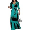 Women's Church Maxi Wrap V Neck 3/4 Sleeve Tie Waist Plus Size Long Dress