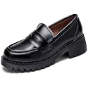 Women's Classic Simple Mid Heel Oxfords Penny Loafers Comfortable Slip On Dress Shoes