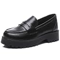 Women's Classic Simple Mid Heel Oxfords Penny Loafers Comfortable Slip On Dress Shoes