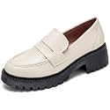 Women's Classic Simple Mid Heel Oxfords Penny Loafers Comfortable Slip On Dress Shoes