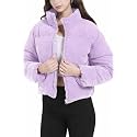 Women39s Corduroy Puffer Jacket Cropped Zip-Up Winter