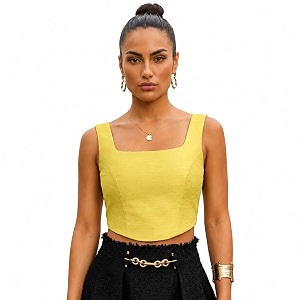 Womens Corset-Style Raw Silk Crop Top