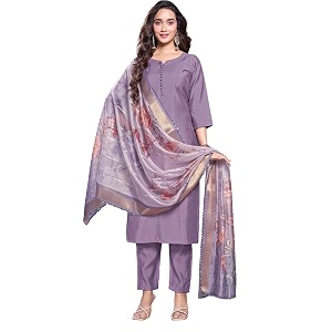 Womens Cotton 3 4 Sleeves Purple Straight