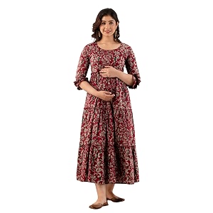 Womens Cotton Anarkali Comfortable Maternity Feeding Kurta