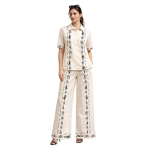 Womens Cotton Blend Collared Casual Co-Ord Set