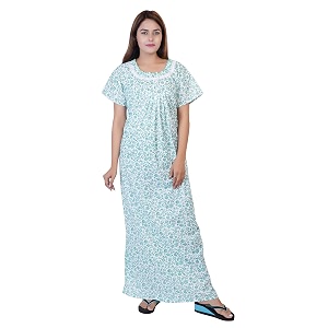 Womens Cotton Block Print Knee Length Nighty