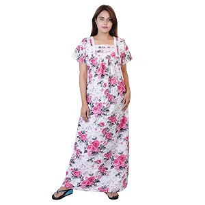 Womens Cotton Block Print Knee Length Nighty