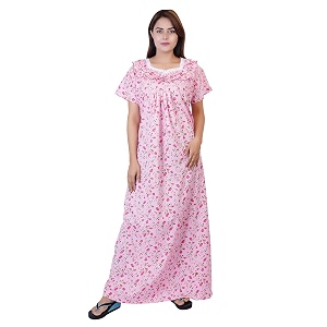 Womens Cotton Block Print Knee Length Nighty