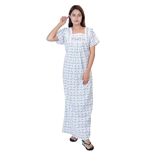 Womens Cotton Block Print Knee Length Nighty