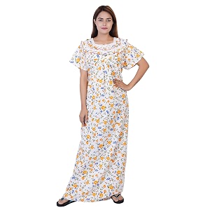 Womens Cotton Block Print Knee Length Nighty