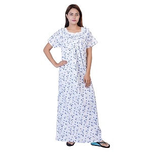 Womens Cotton Block Print Knee Length Nighty