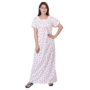 Womens Cotton Block Print Knee Length Nighty