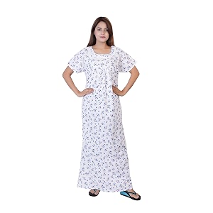 Womens Cotton Block Print Knee Length Nighty
