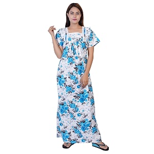 Womens Cotton Block Print Knee Length Nighty
