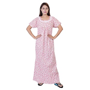 Womens Cotton Block Print Knee Length Nighty