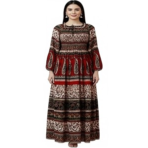 Womens Cotton Dress Jaipuri Sanganeri Print Midi