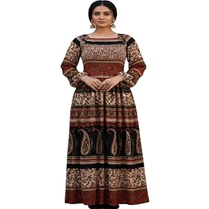 Womens Cotton Dress Jaipuri Sanganeri Print Midi